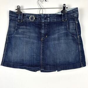 Vintage Y2K Low Rise Micro Mini Denim Skirt pleated buckle 32 bimbocore Paris